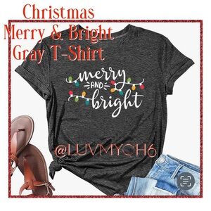Christmas Merry & Bright Gray T-Shirt